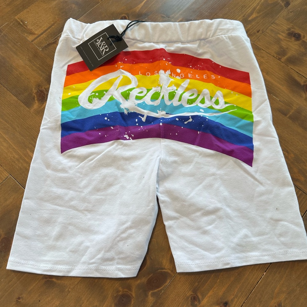 NWT Young & Reckless Women’s Small White Shorts Rainbow 🌈